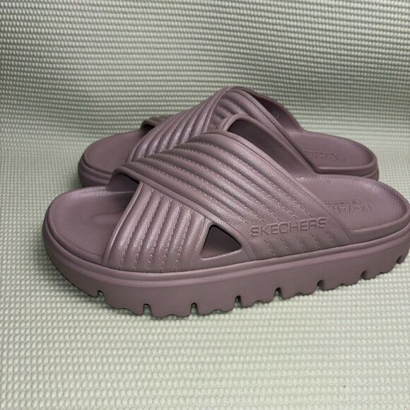 Skechers Foamies Platform Sandals Slides Women’s Size 9 Purple Glitter - Picture 3 of 8